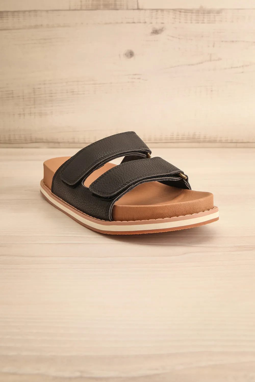 Siemna Black | Slide Sandals w/ Velcro Straps