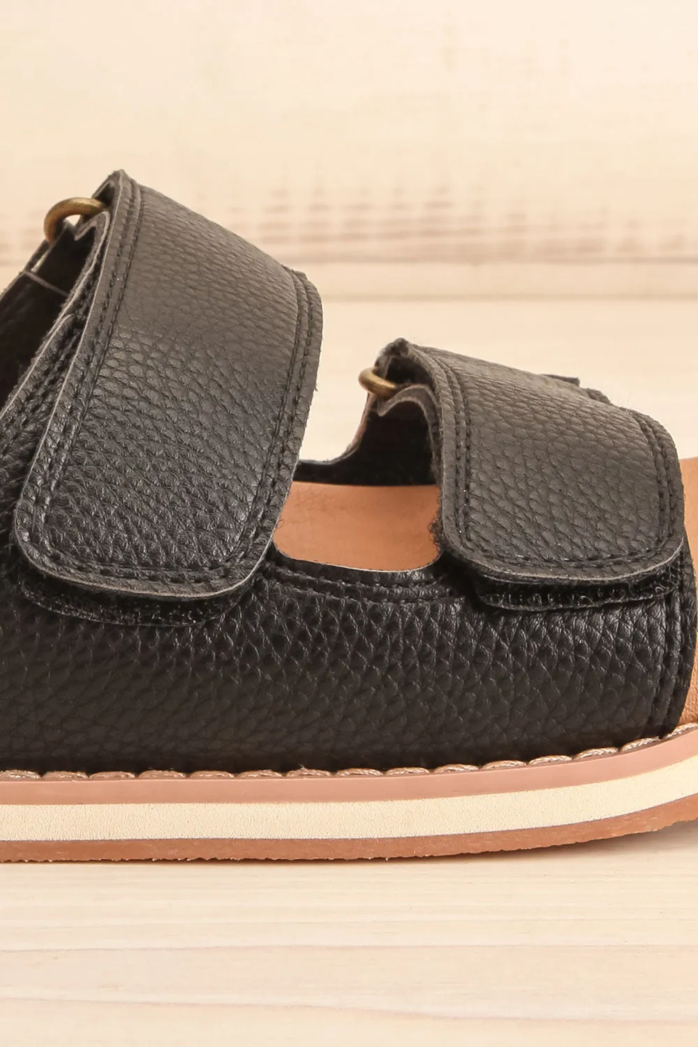 Siemna Black | Slide Sandals w/ Velcro Straps