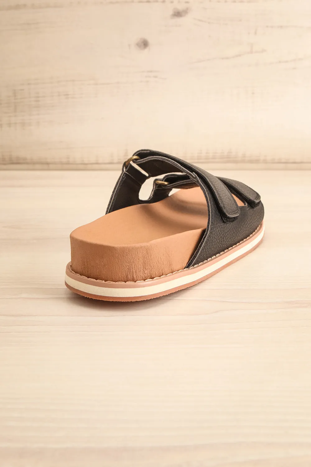 Siemna Black | Slide Sandals w/ Velcro Straps