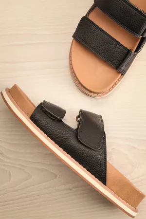 Siemna Black | Slide Sandals w/ Velcro Straps
