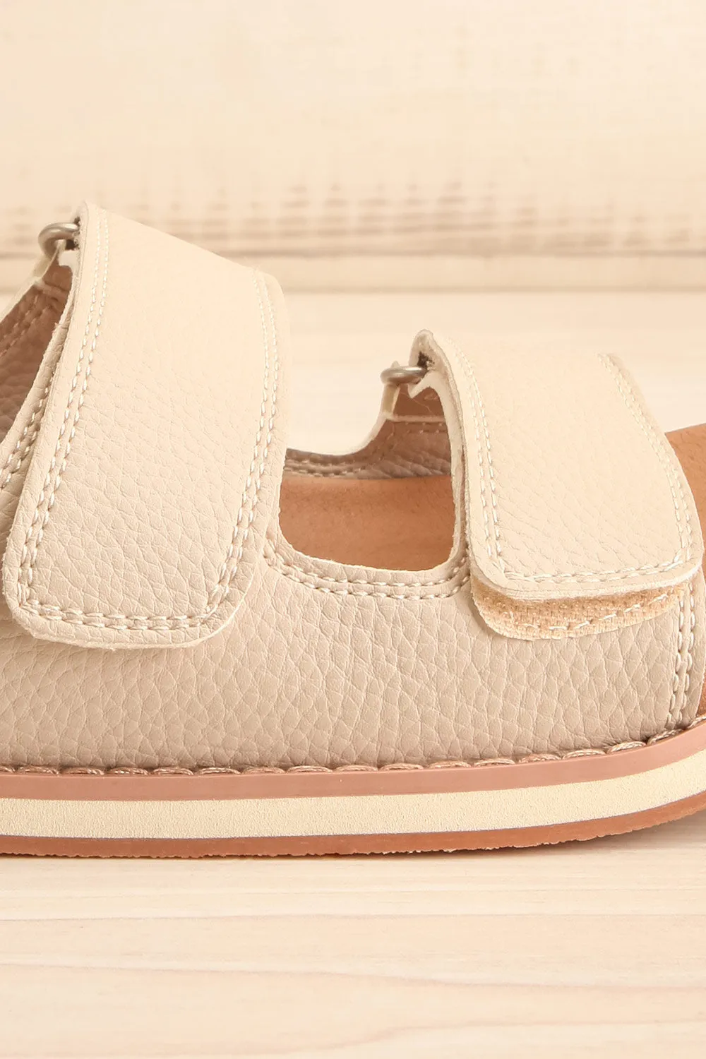 Siemna Grey | Slide Sandals w/ Velcro Straps
