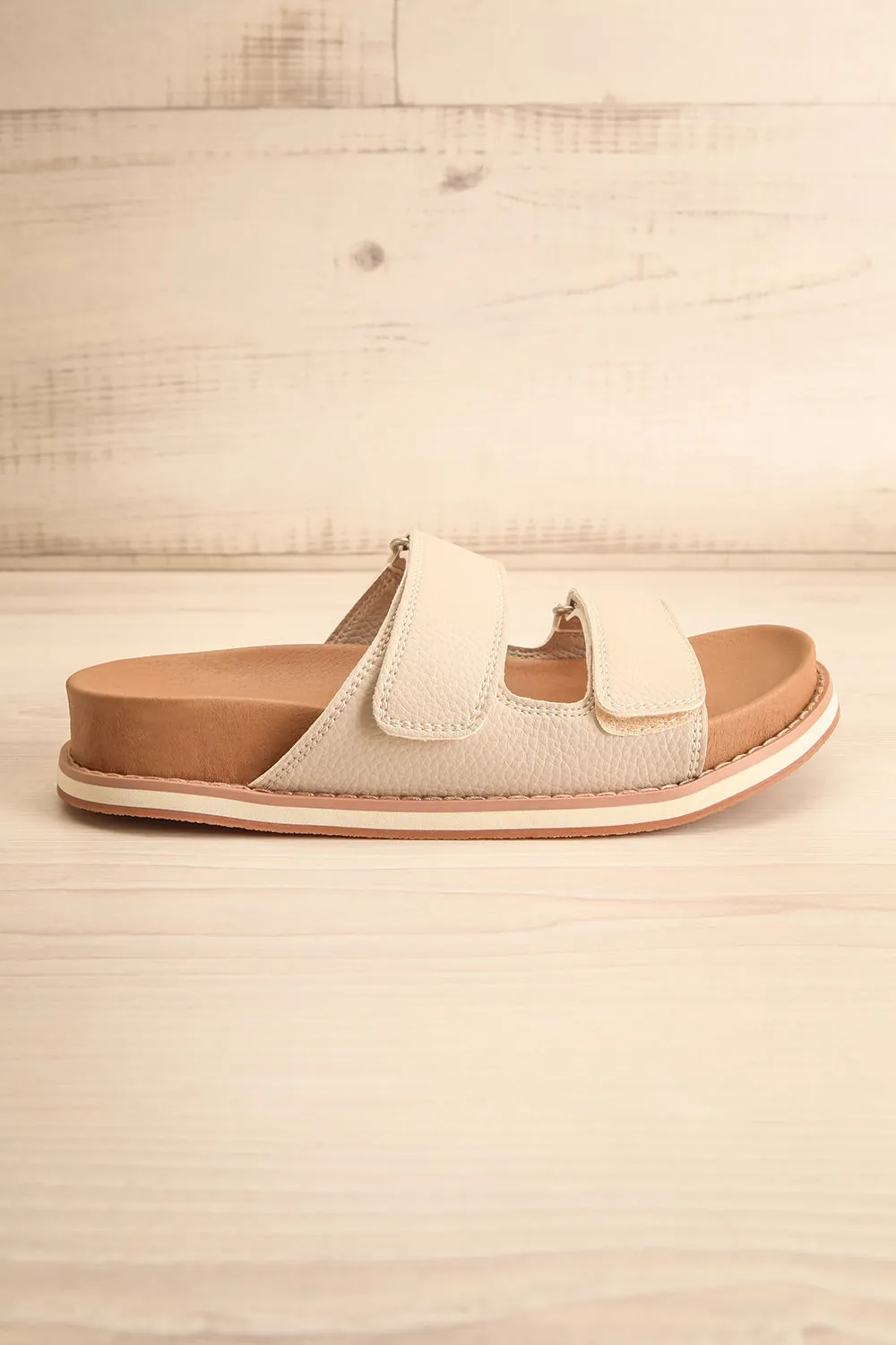Siemna Grey | Slide Sandals w/ Velcro Straps