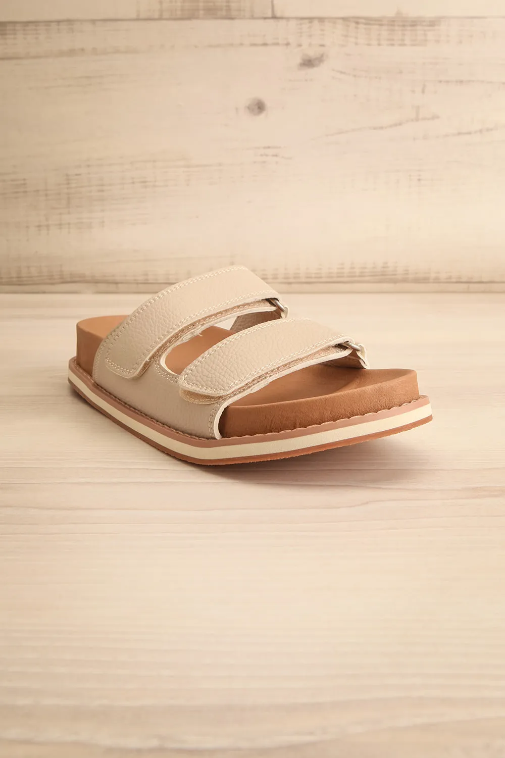 Siemna Grey | Slide Sandals w/ Velcro Straps