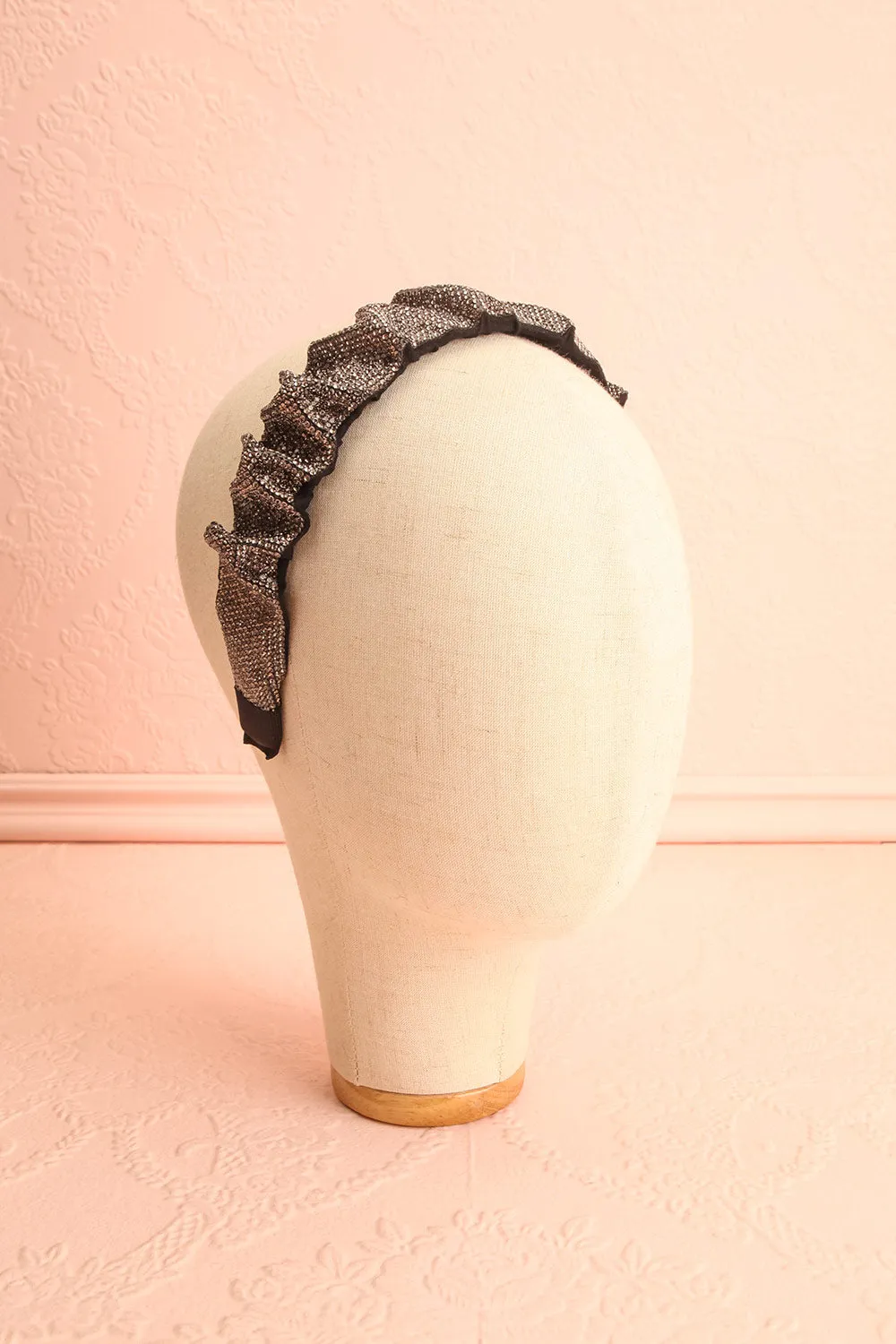 Sokeria | Black Pleated Headbands w/ Silver Crystals