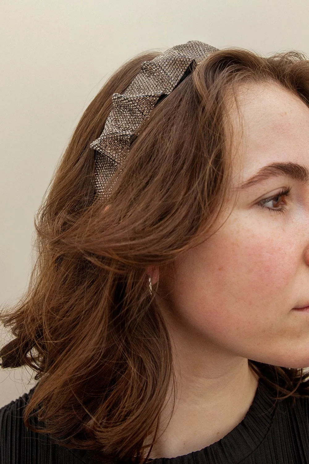 Sokeria | Black Pleated Headbands w/ Silver Crystals
