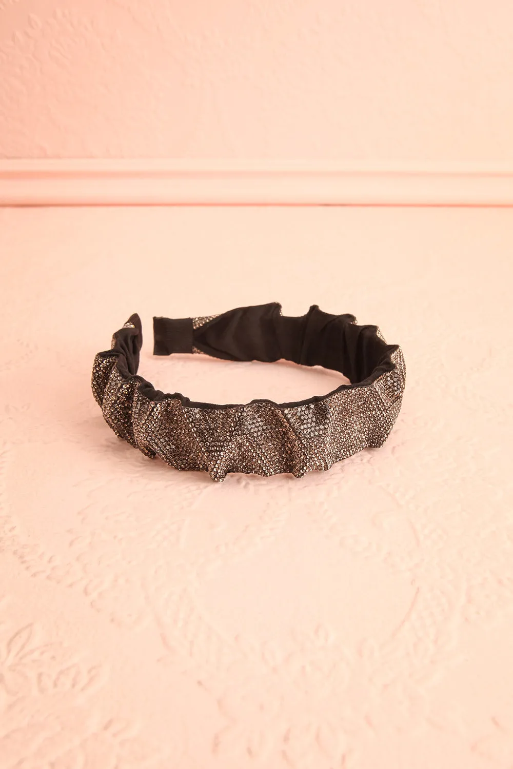 Sokeria | Black Pleated Headbands w/ Silver Crystals