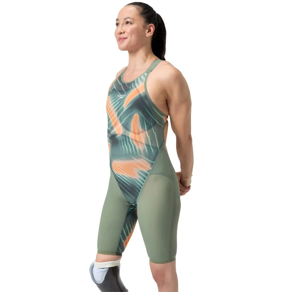 Speedo LZR Pure Valor 2.0 Open Back Green Orange