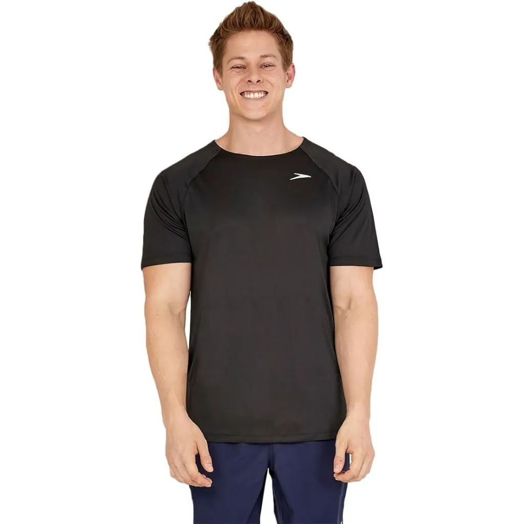 Speedo Men's Standard UV Swim Shirt Short Sleeve Fitness Rashguard Black