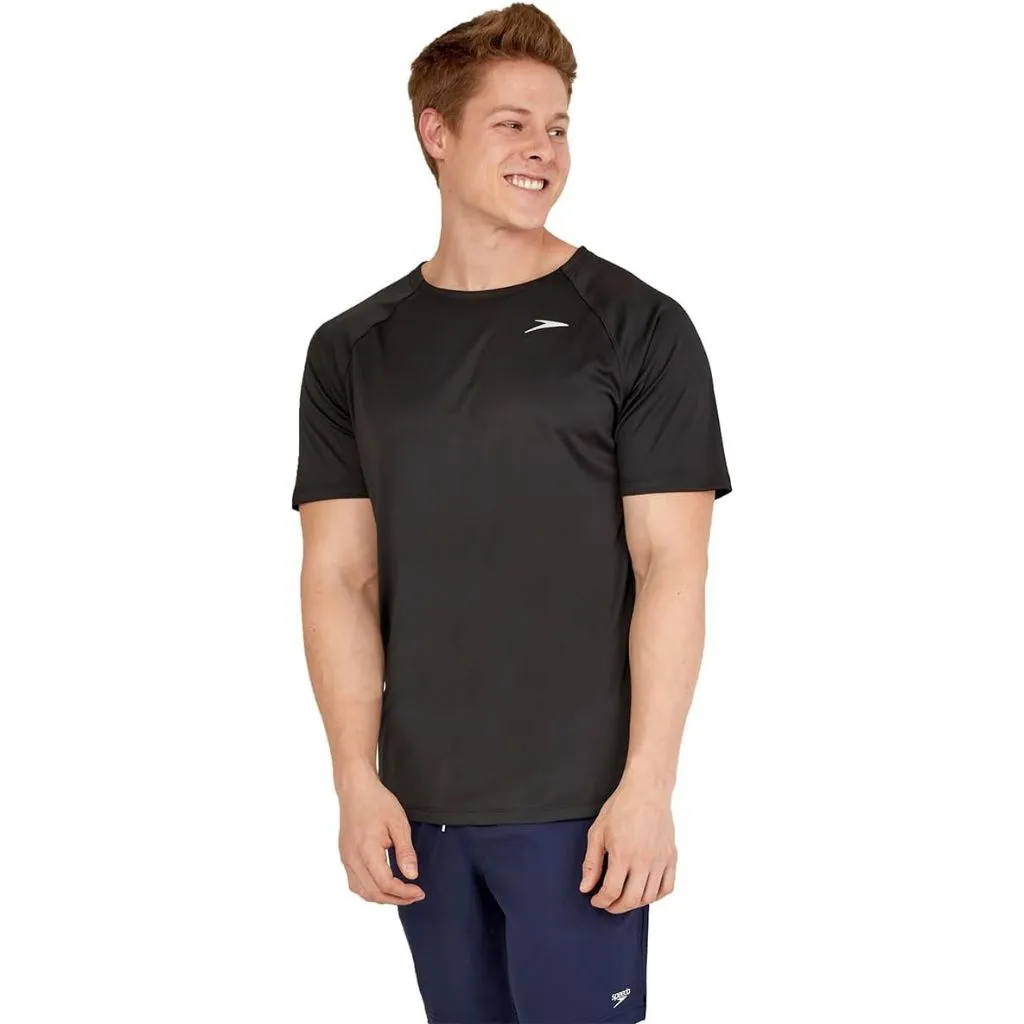Speedo Men's Standard UV Swim Shirt Short Sleeve Fitness Rashguard Black