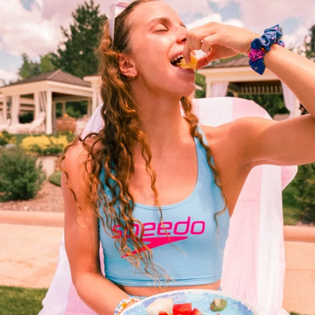 Speedo Solid Logo Crop Top Hypersonic Blue