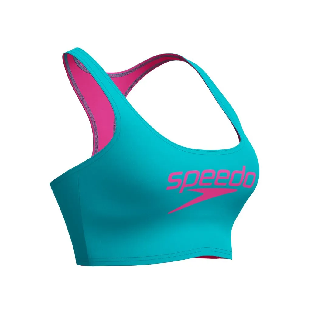 Speedo Solid Logo Crop Top Hypersonic Blue