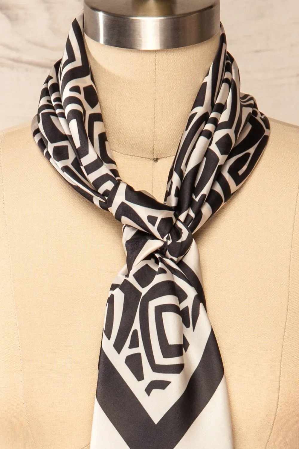 St-Jacques Black | Abstract Satin Scarf