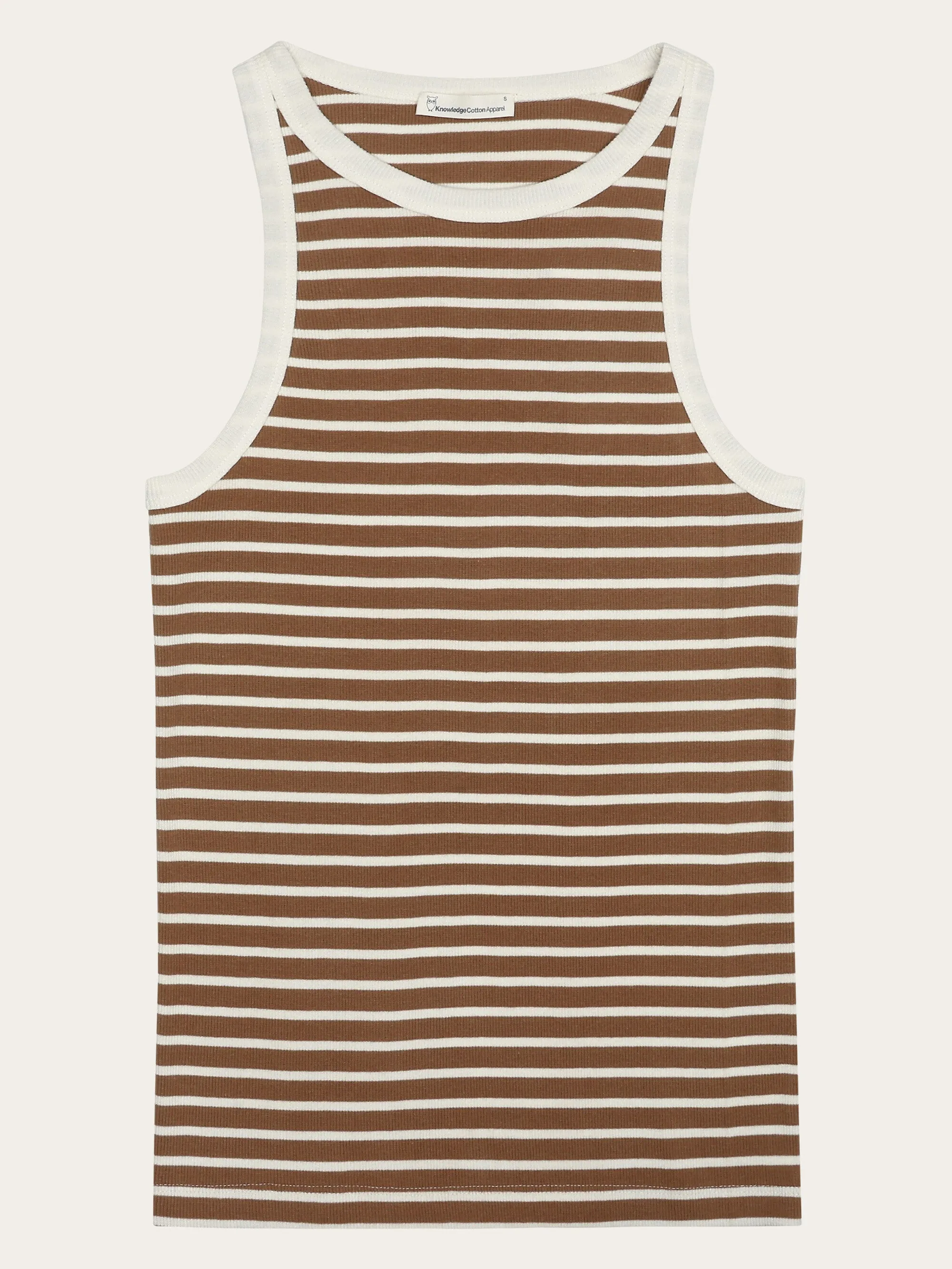 Striped racer rib top - Dark Brown Stripe Knowledge Cotton