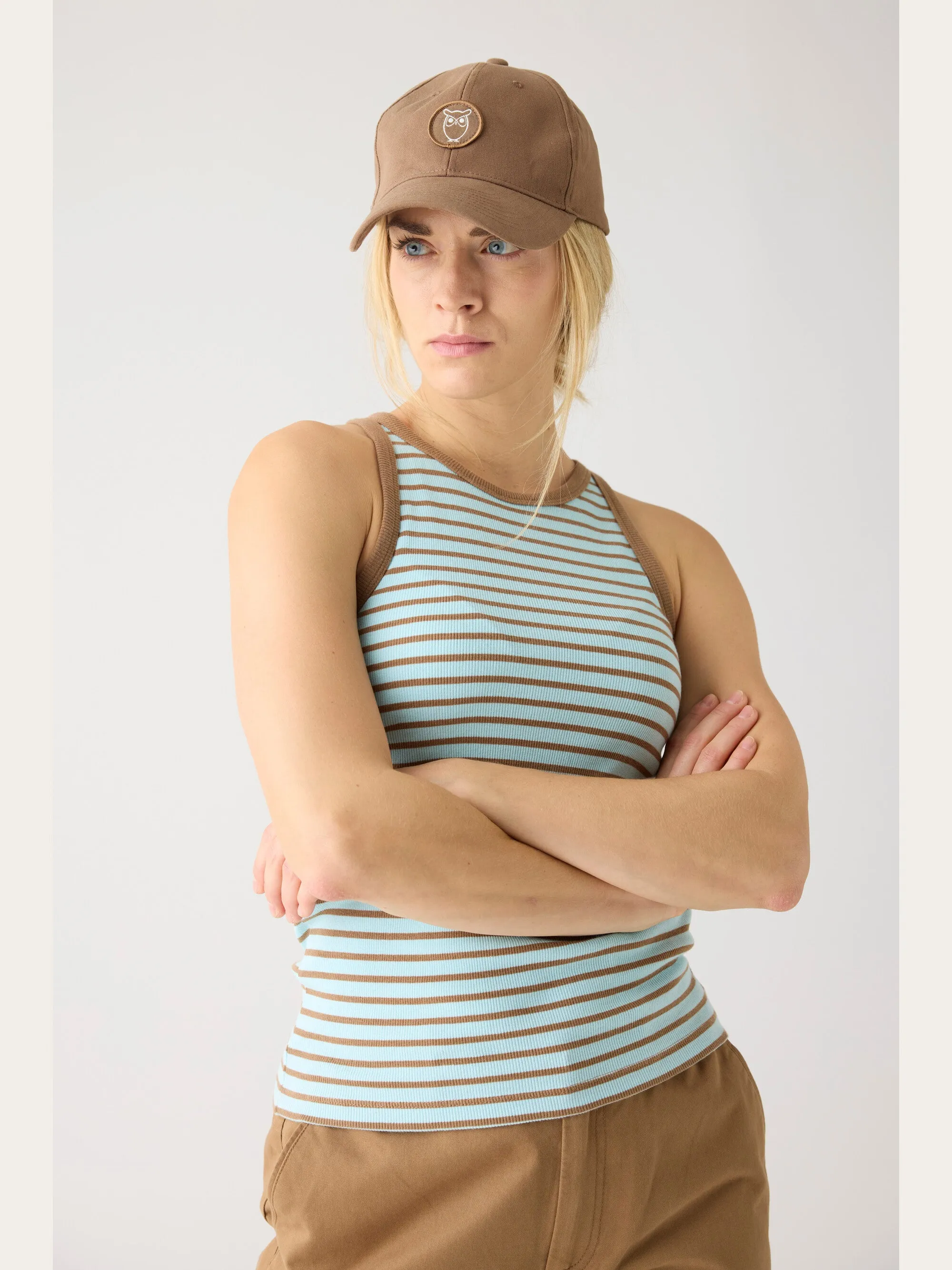 Striped racer rib top - Light Blue Stripe Knowledge Cotton