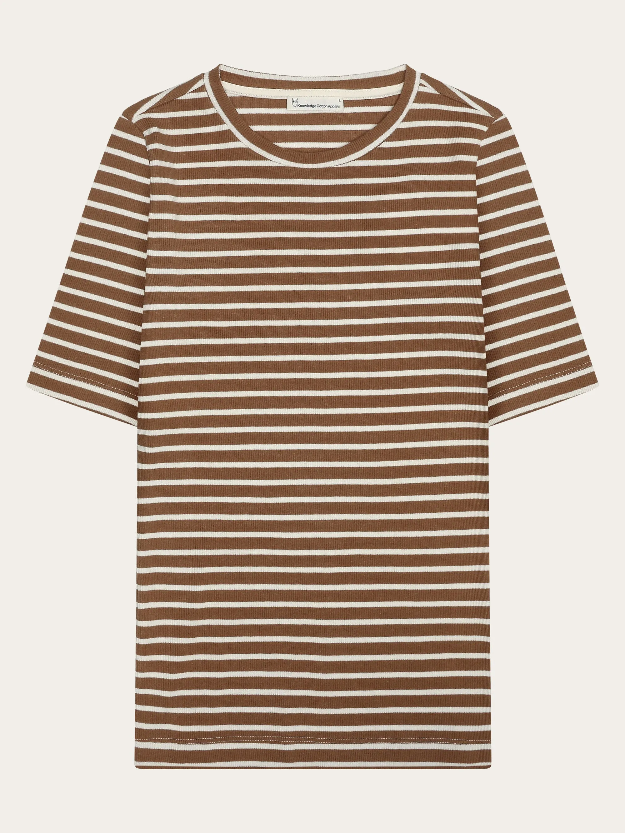 Striped rib t-shirt - Dark Brown Stripe Knowledge Cotton