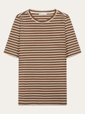 Striped rib t-shirt - Dark Brown Stripe Knowledge Cotton