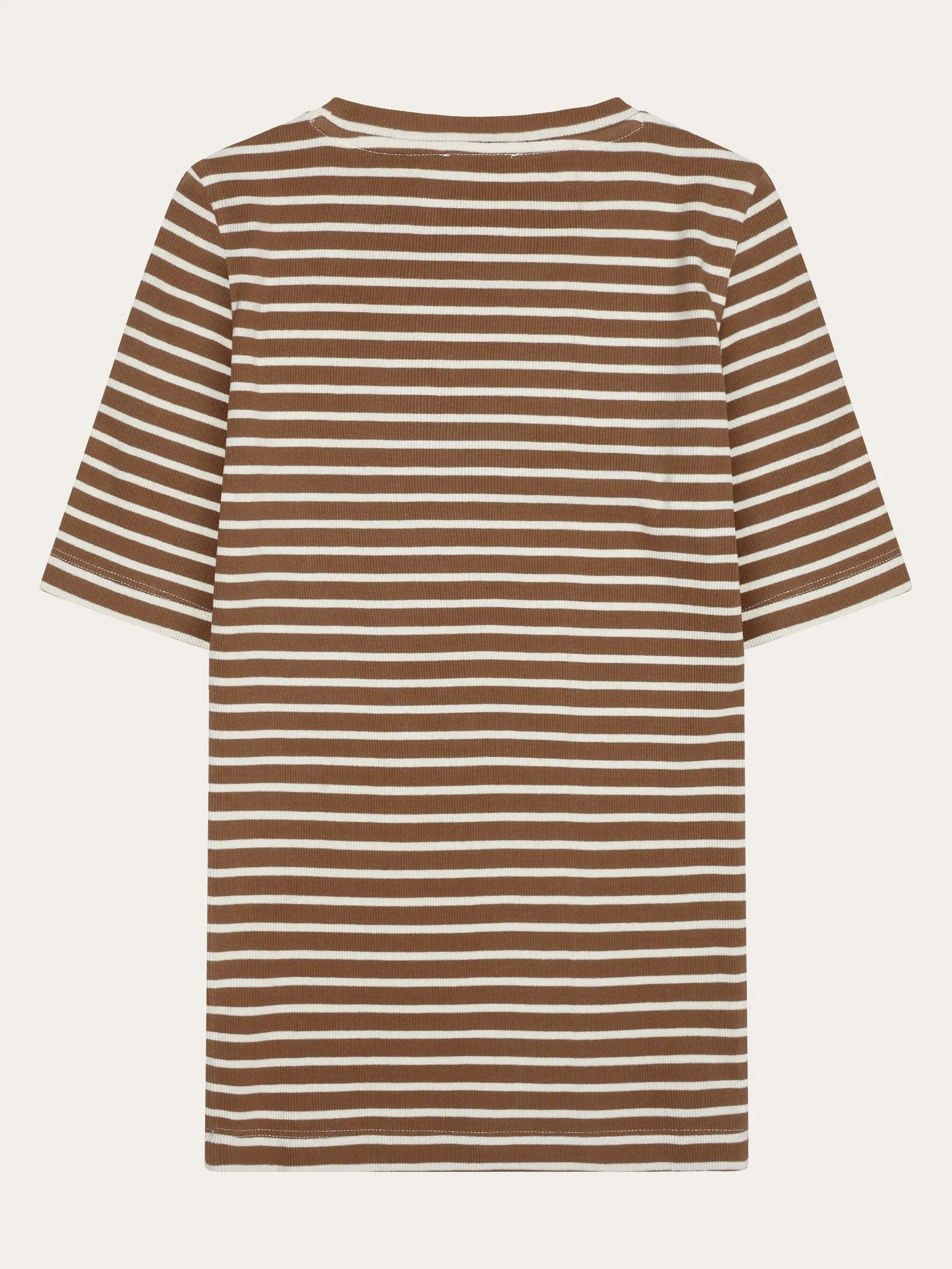 Striped rib t-shirt - Dark Brown Stripe Knowledge Cotton