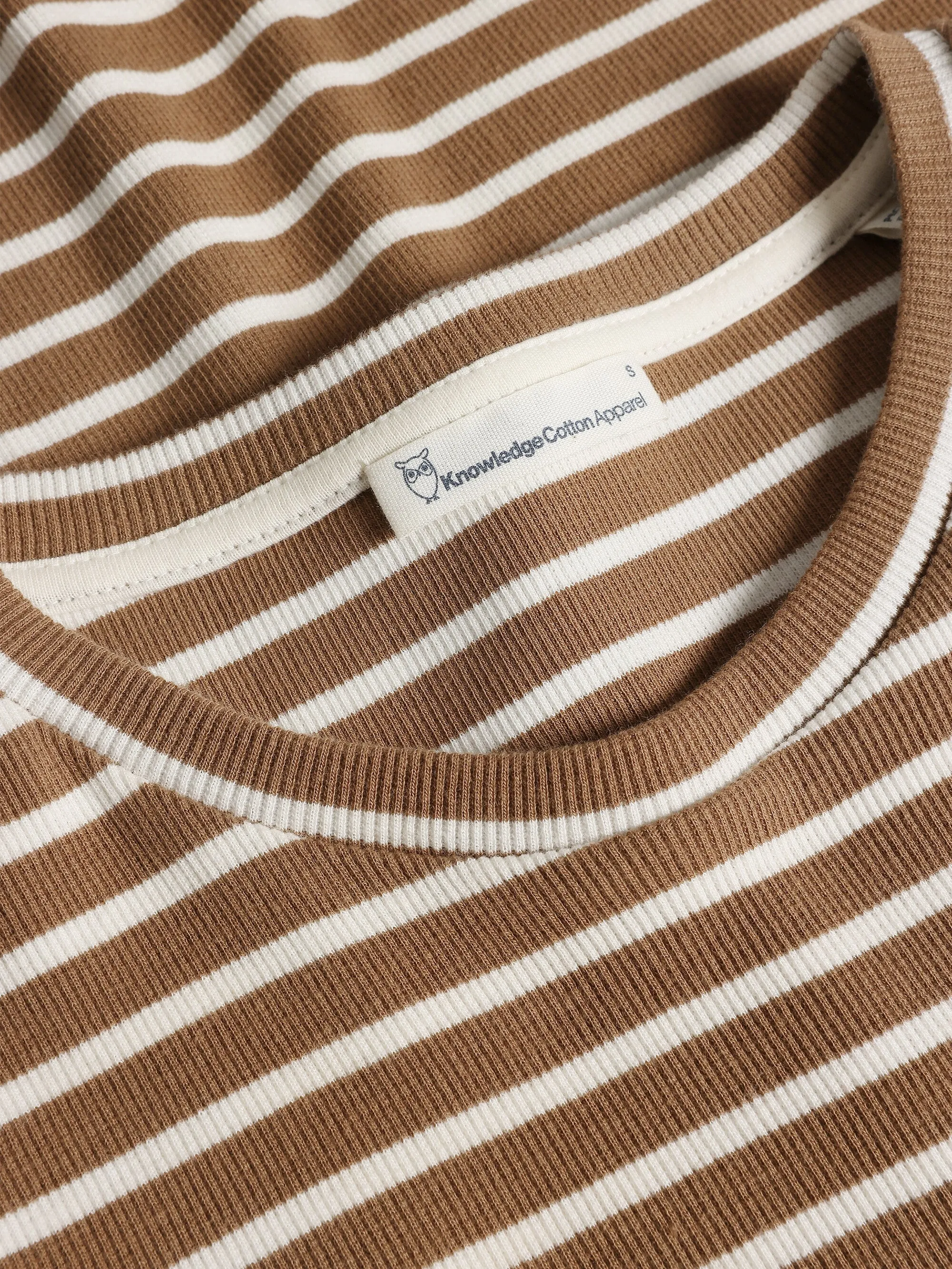 Striped rib t-shirt - Dark Brown Stripe Knowledge Cotton