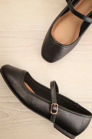 Sweepa Black | Ballerina Flats w/ Adjustable Strap