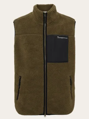 Teddy fleece vest - Dark Olive Knowledge Cotton
