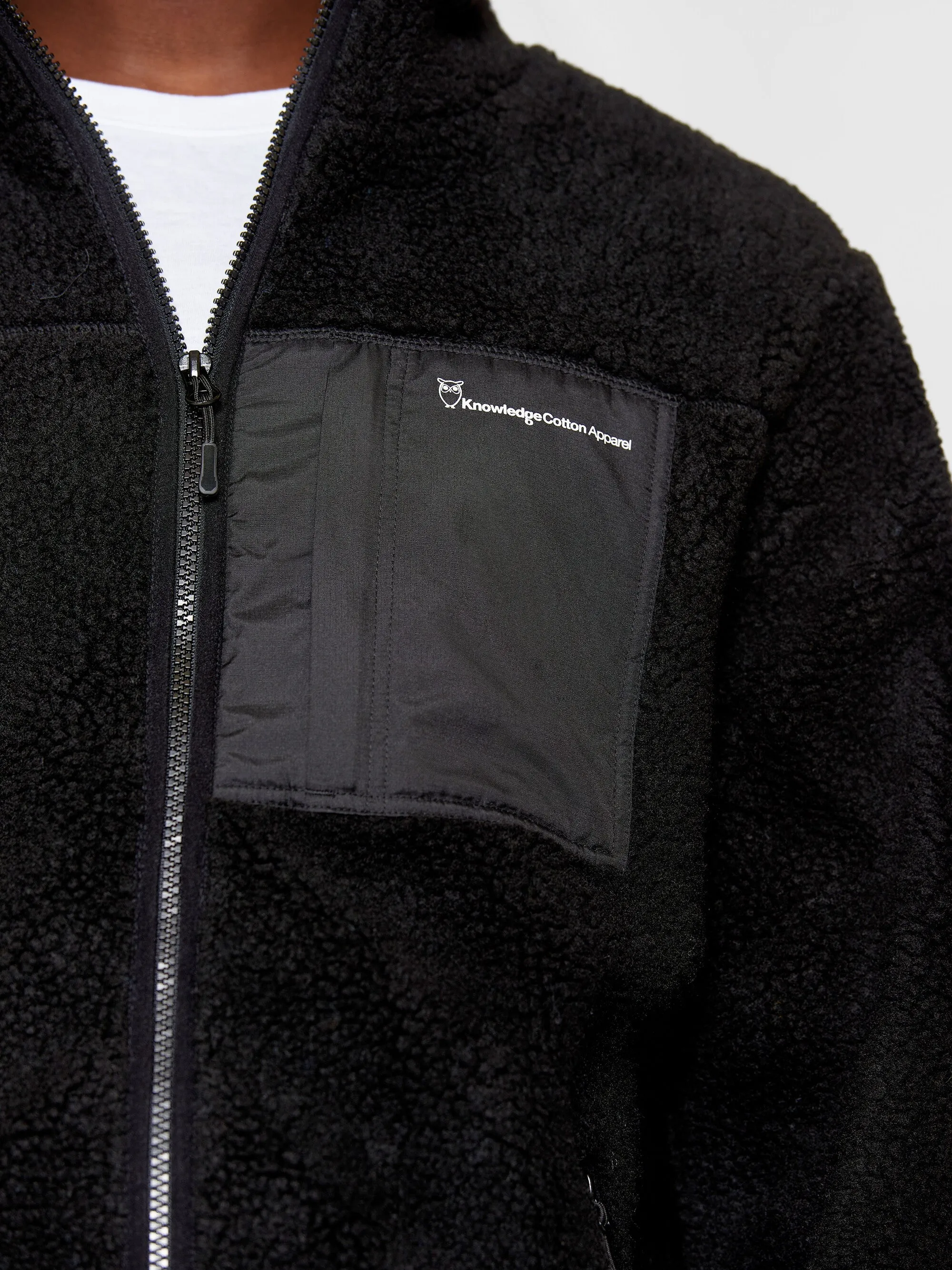 Teddy fleece zip sweat - Black Jet Knowledge Cotton