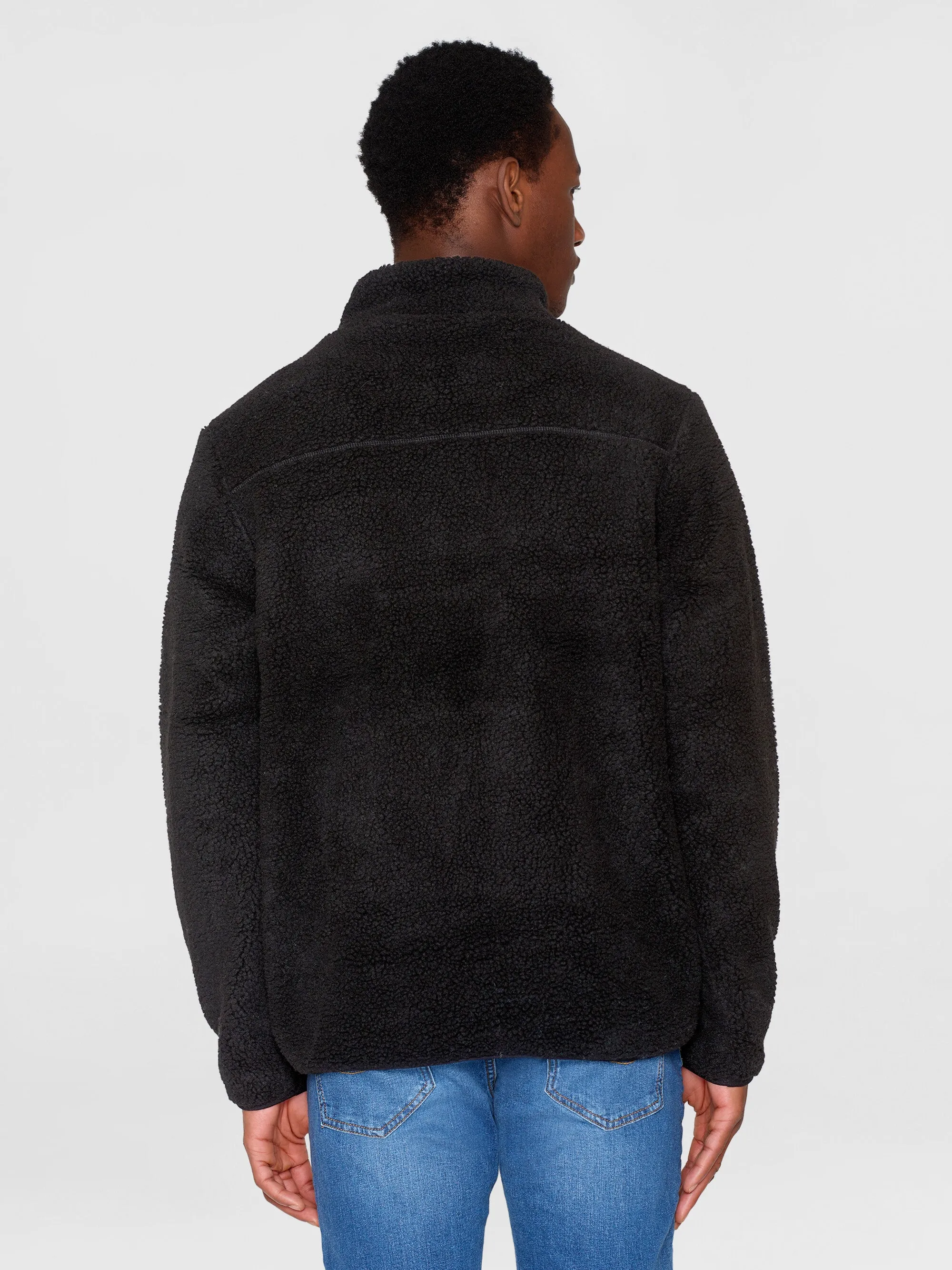 Teddy fleece zip sweat - Black Jet Knowledge Cotton