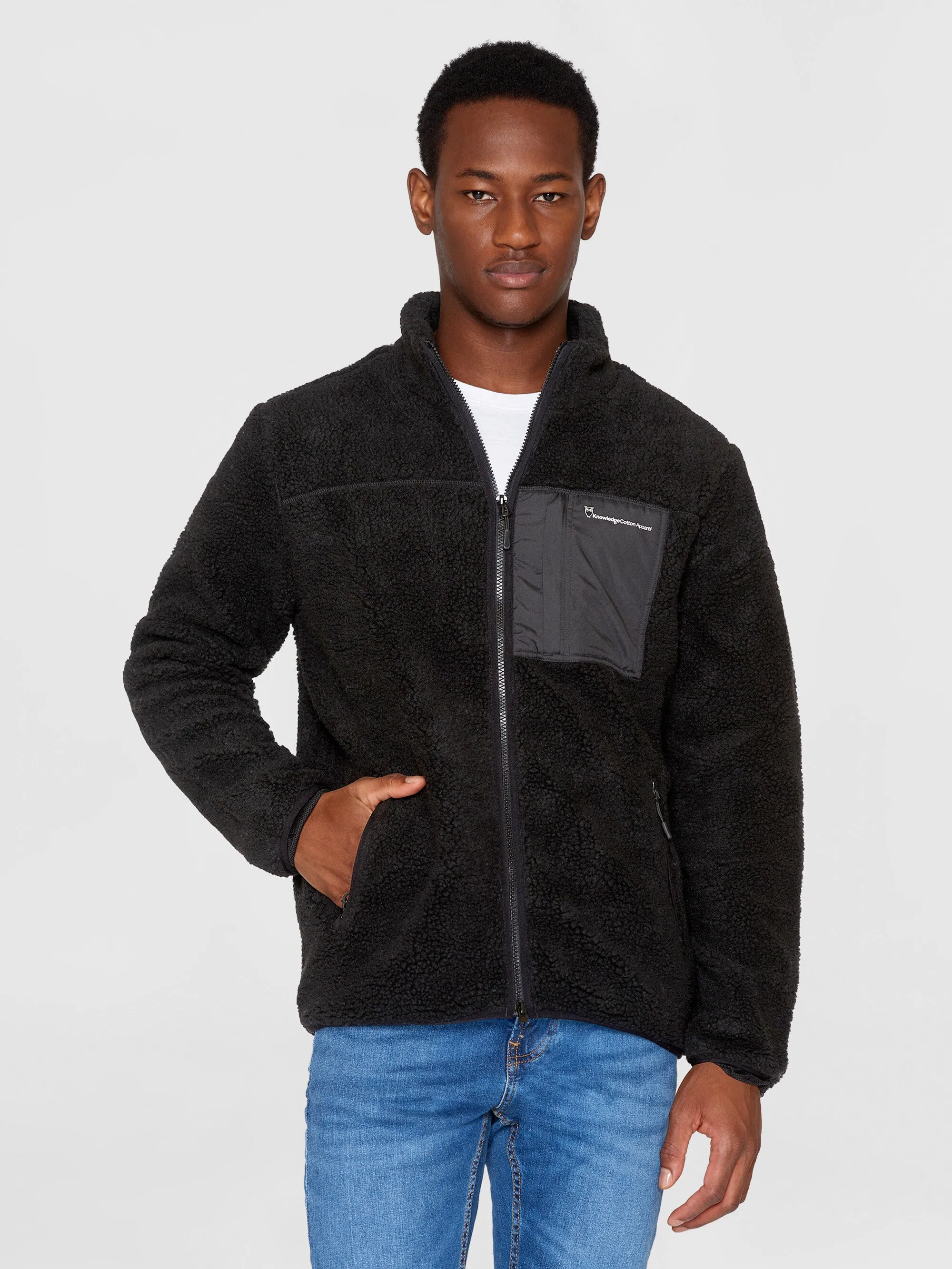 Teddy fleece zip sweat - Black Jet Knowledge Cotton