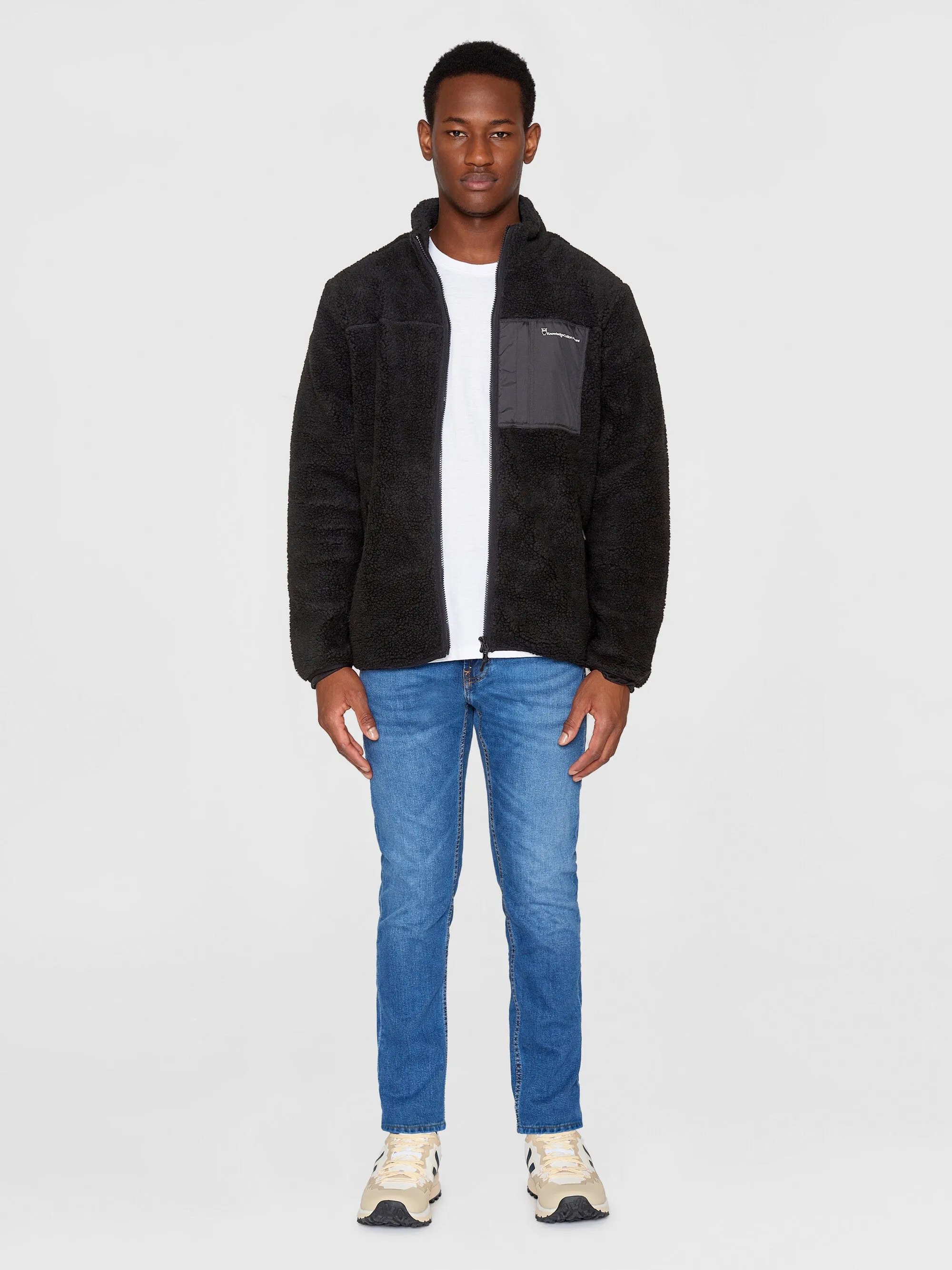 Teddy fleece zip sweat - Black Jet Knowledge Cotton