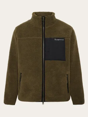 Teddy fleece zip sweat - Dark Olive Knowledge Cotton