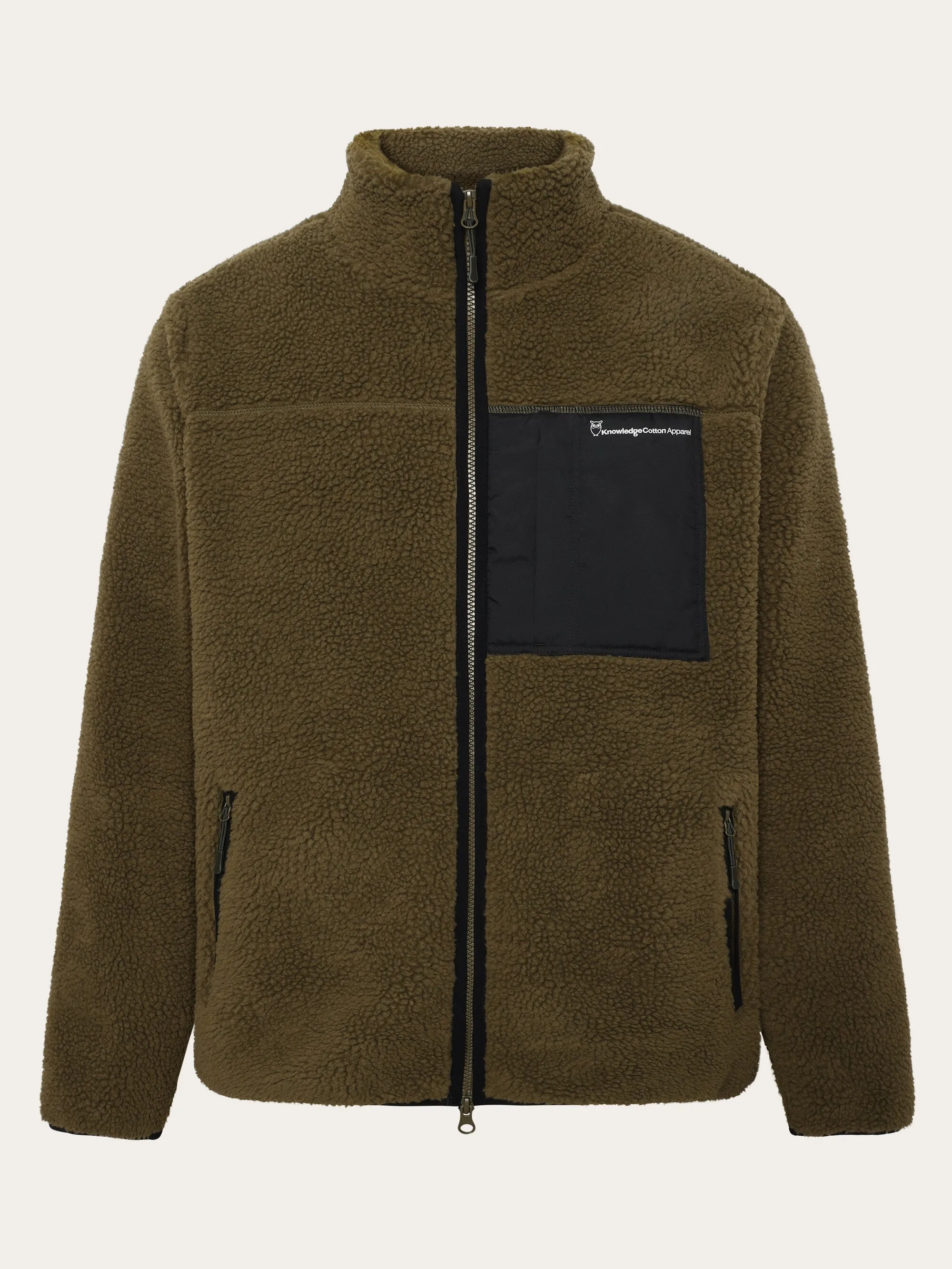 Teddy fleece zip sweat - Dark Olive Knowledge Cotton