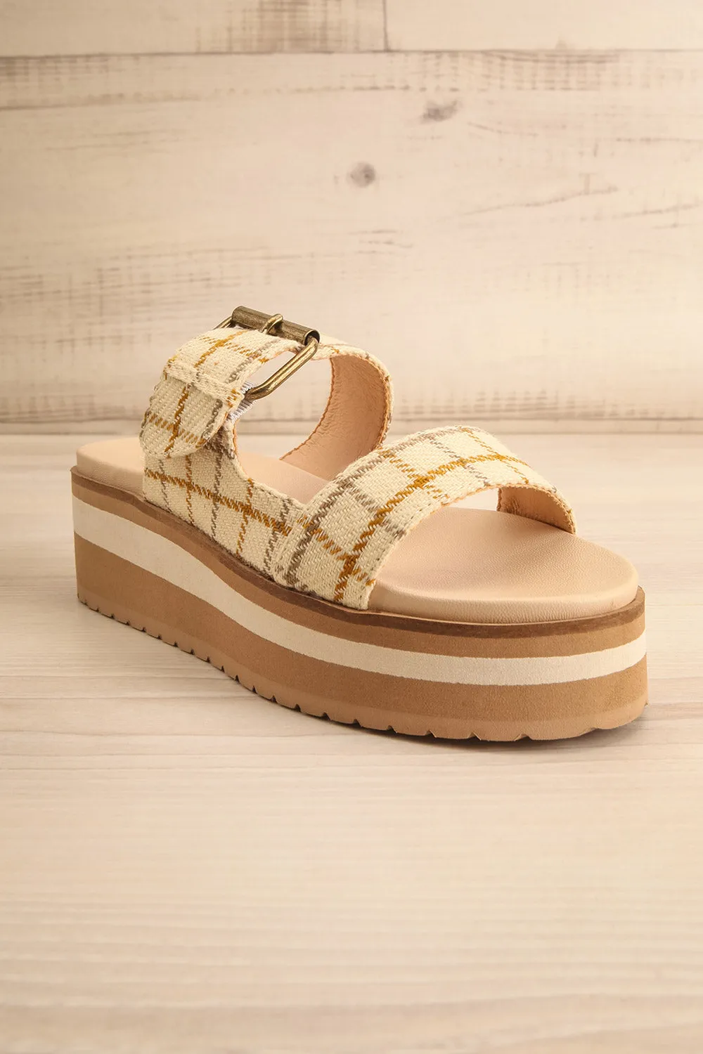 Teraisa | Platform Slide Sandals w/ Gingham Straps