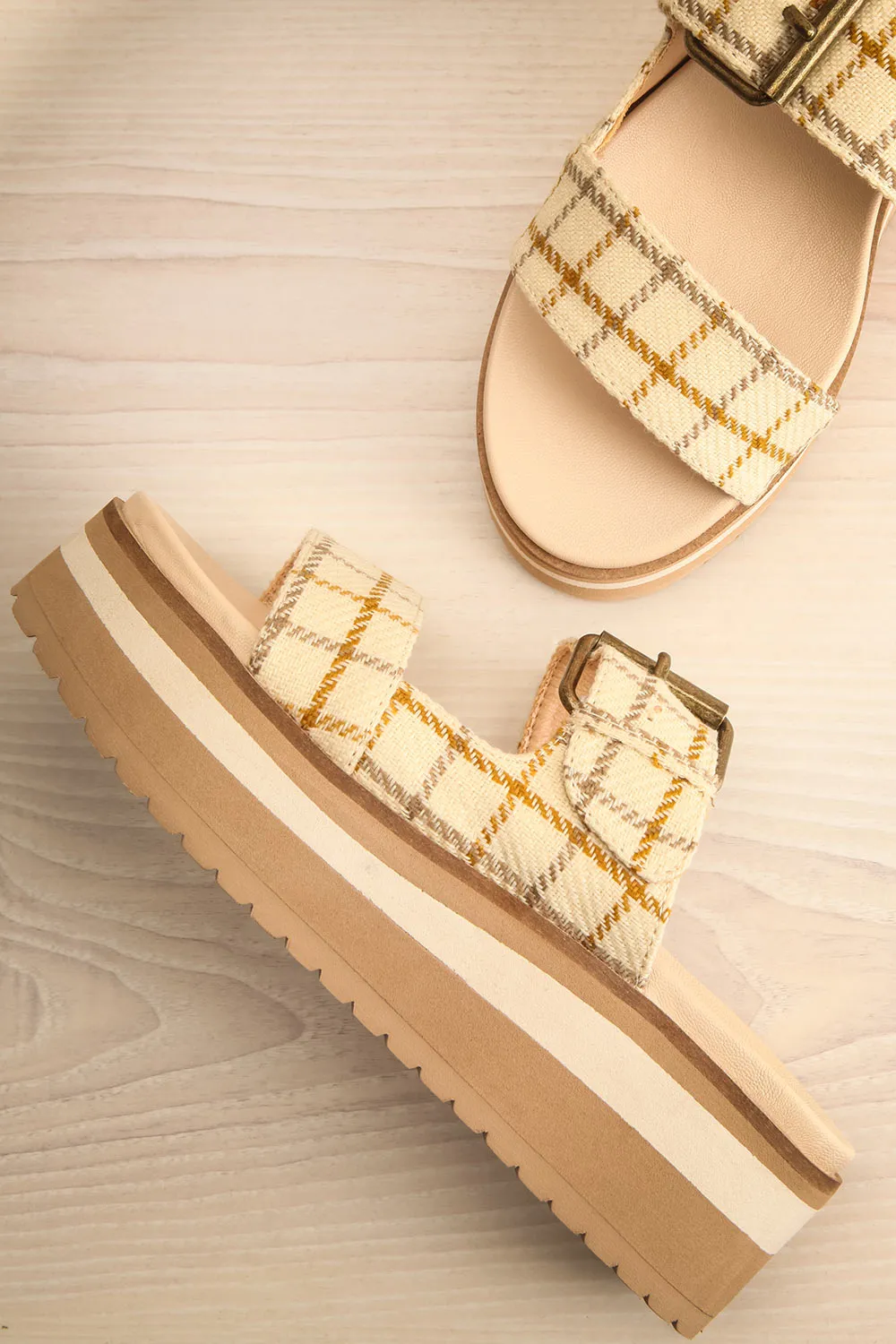 Teraisa | Platform Slide Sandals w/ Gingham Straps