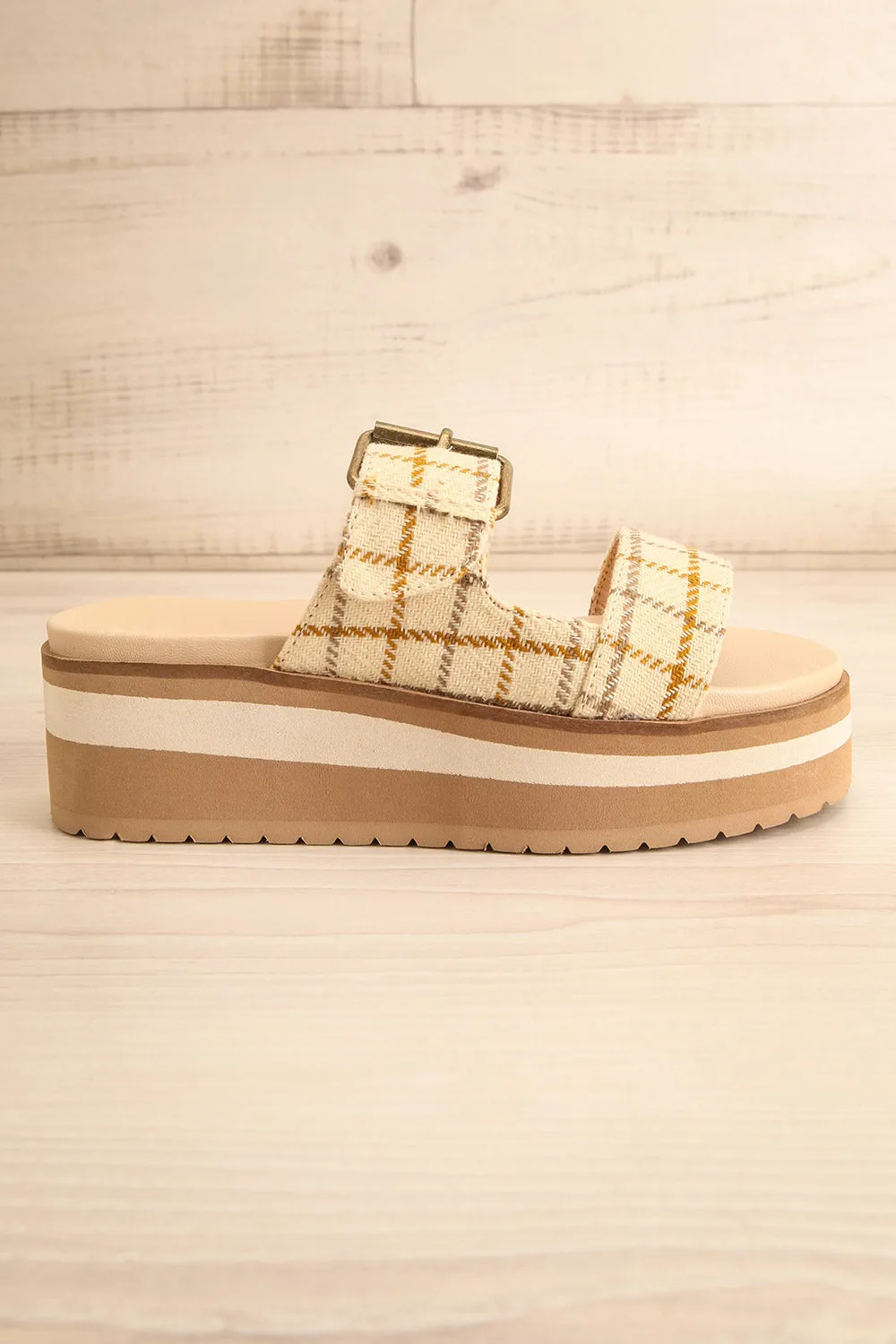 Teraisa | Platform Slide Sandals w/ Gingham Straps