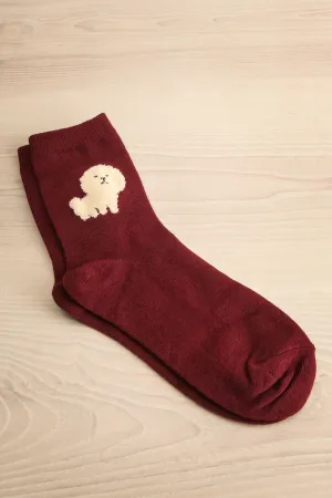Toriel | Burgundy Crew Socks w/ Puppy Detail