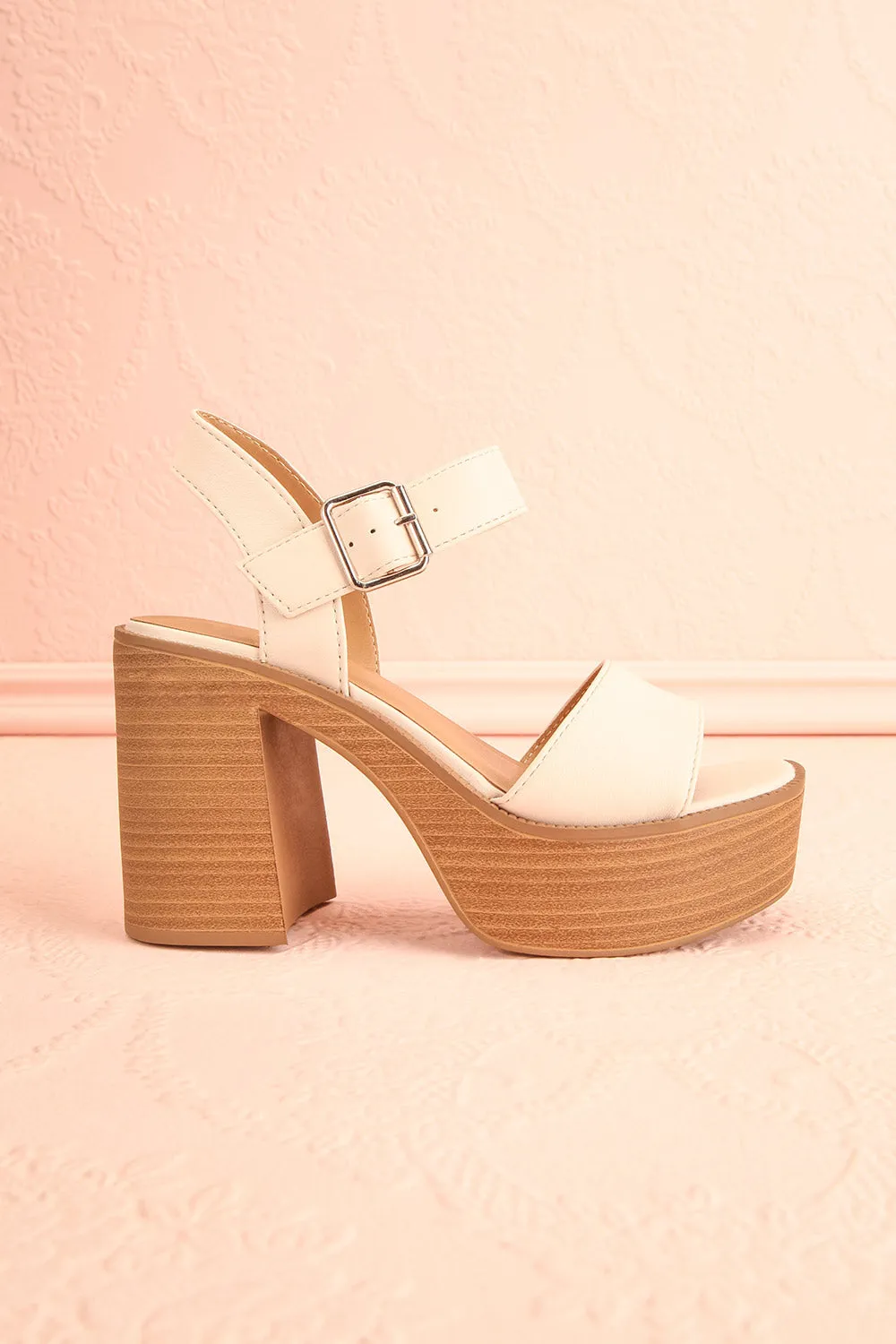 Turbo Ivory | Heeled Wooden Platform Sandals