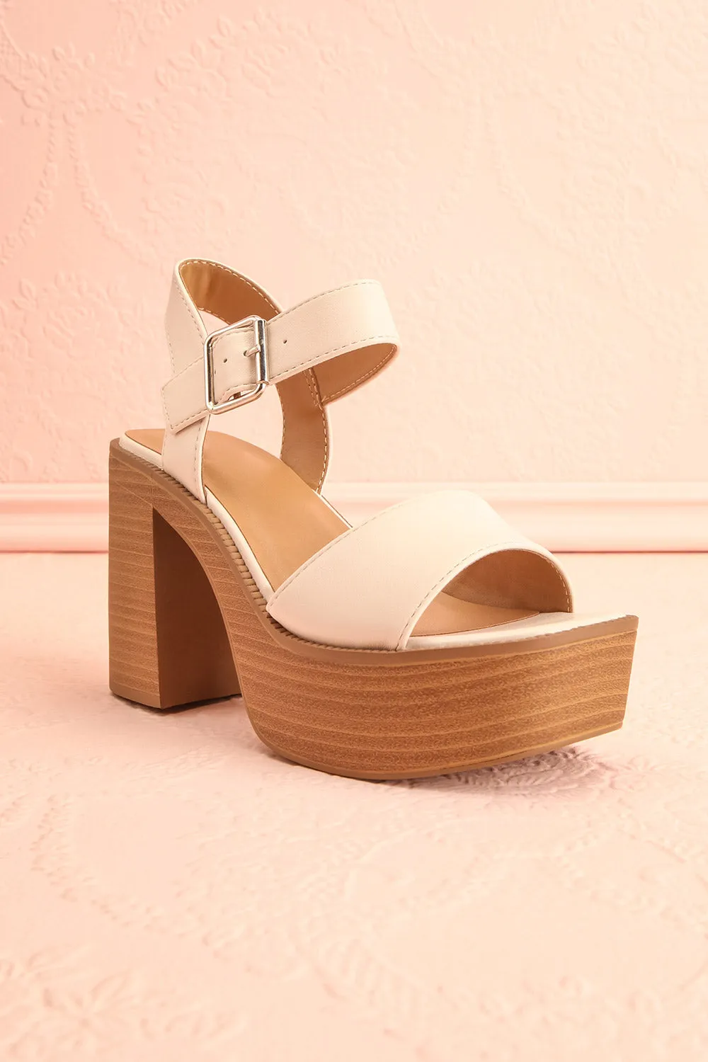 Turbo Ivory | Heeled Wooden Platform Sandals