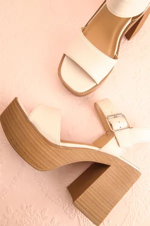 Turbo Ivory | Heeled Wooden Platform Sandals