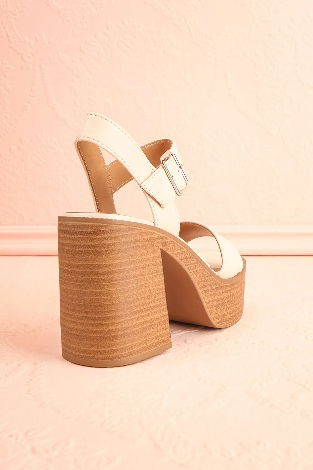 Turbo Ivory | Heeled Wooden Platform Sandals