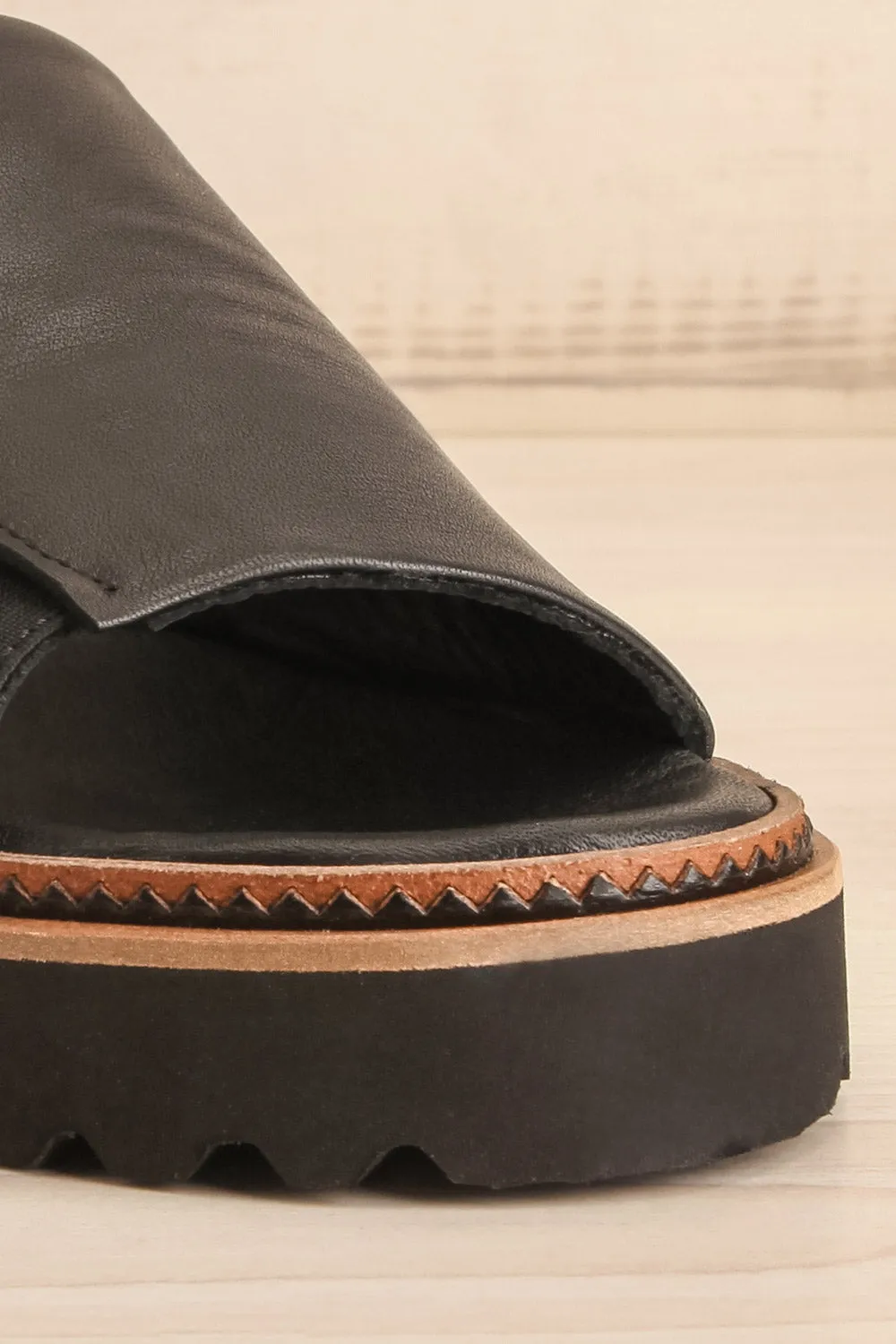 Turvey | Black Leather Open-Toe Sandals