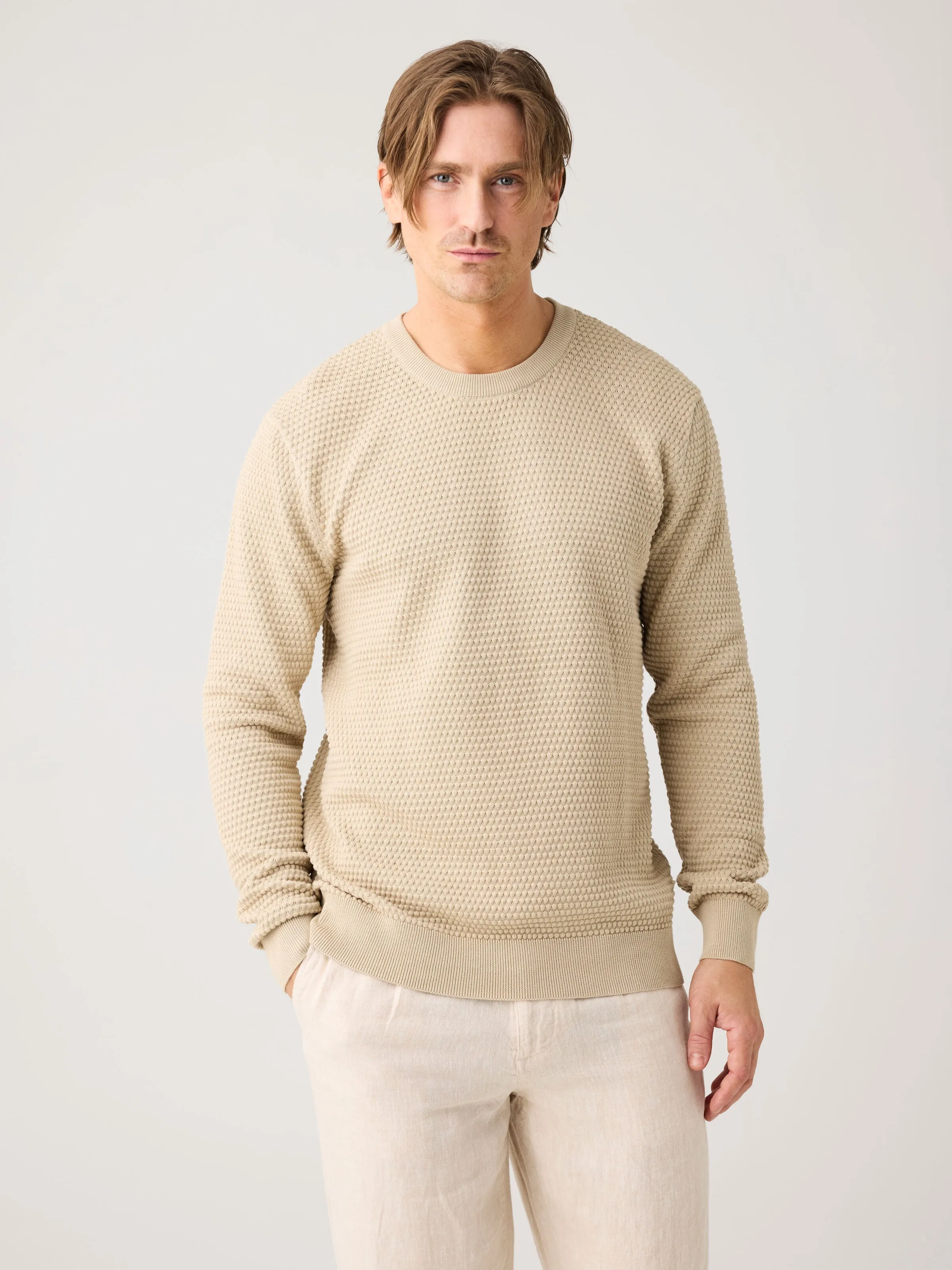 VAGN regular bubble knit crew neck - Regenerative Organic Certified - GOTS/Vegan - Light feather gray Knowledge Cotton