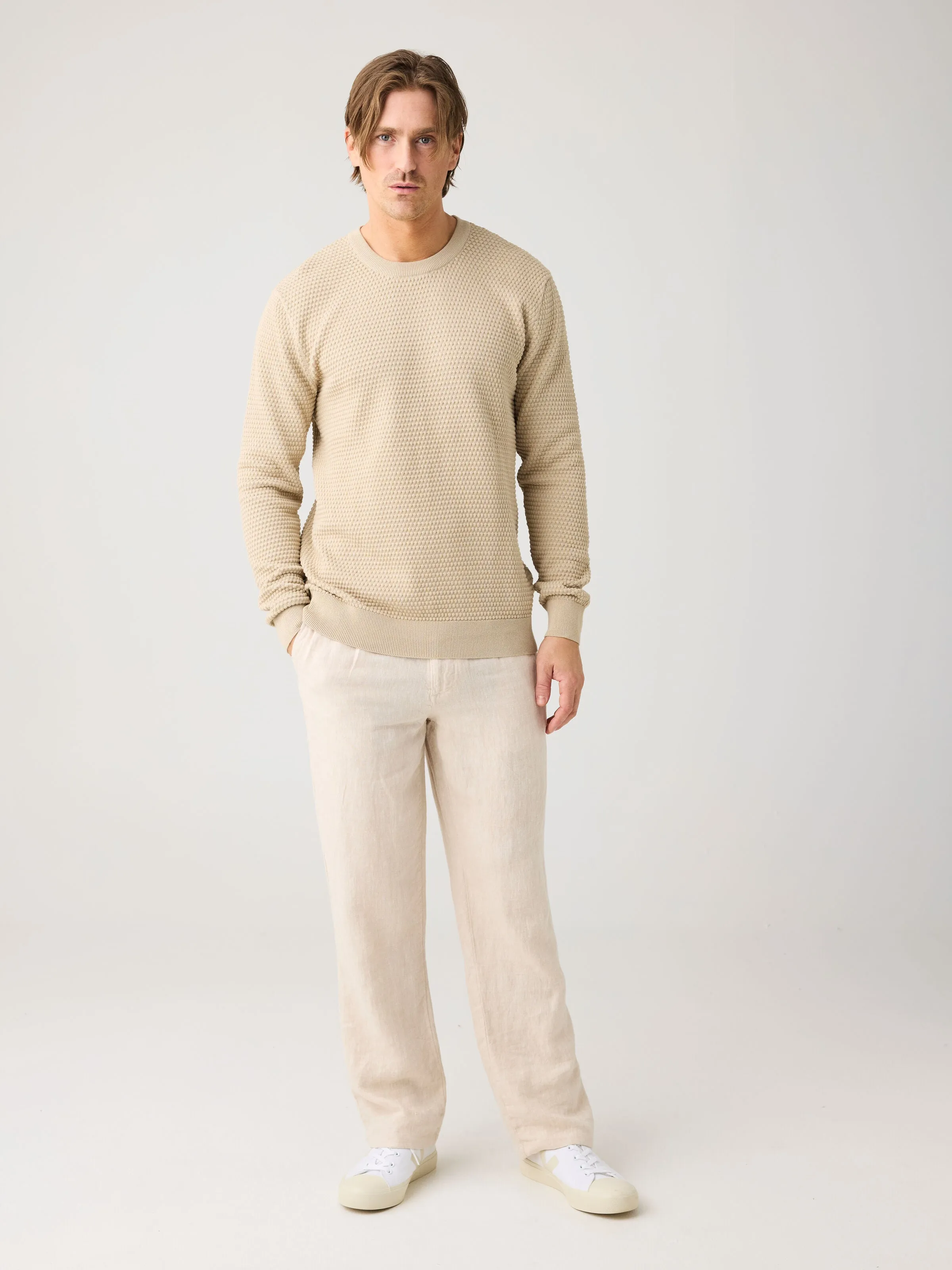 VAGN regular bubble knit crew neck - Regenerative Organic Certified - GOTS/Vegan - Light feather gray Knowledge Cotton