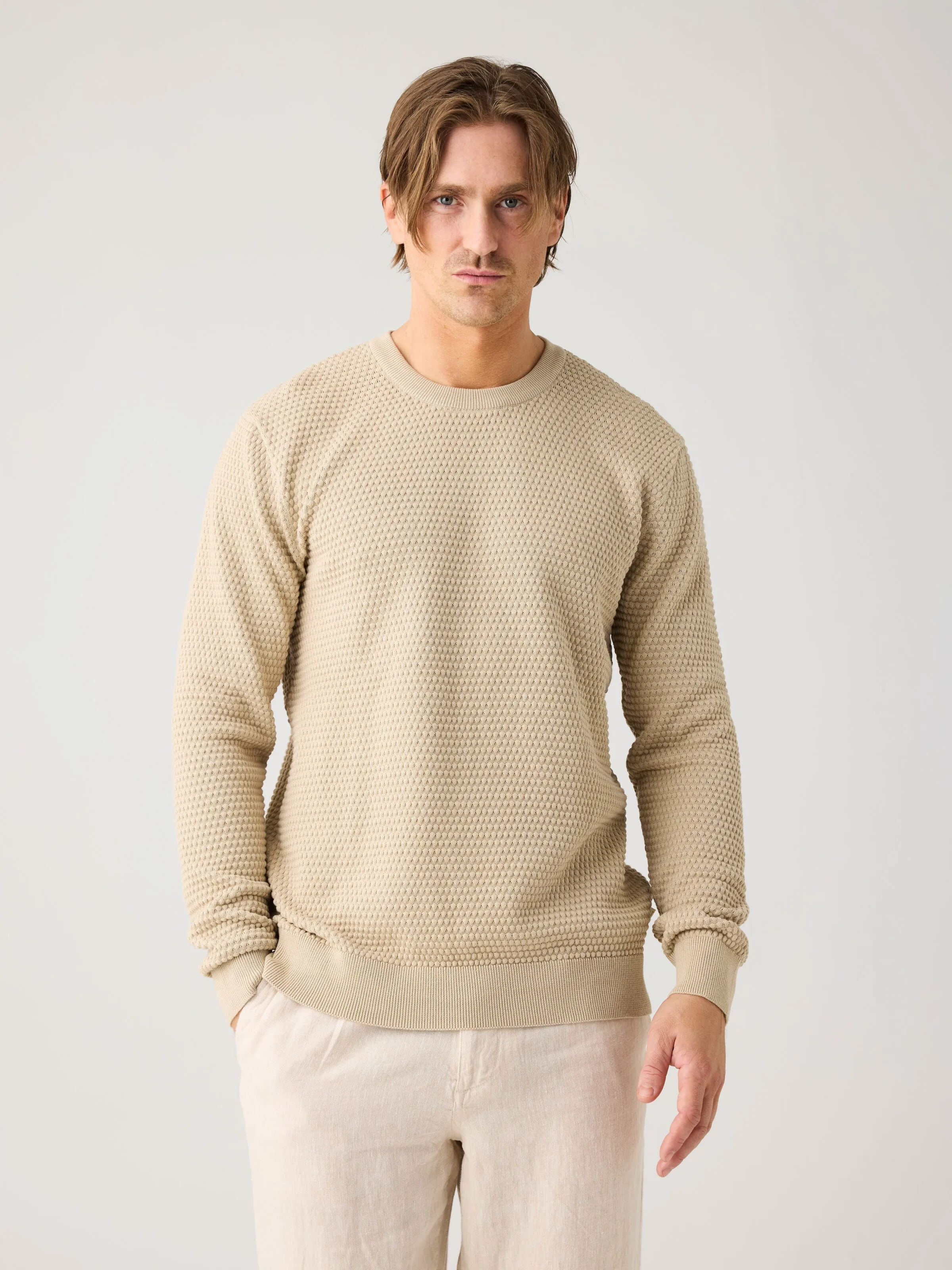 VAGN regular bubble knit crew neck - Regenerative Organic Certified - GOTS/Vegan - Light feather gray Knowledge Cotton
