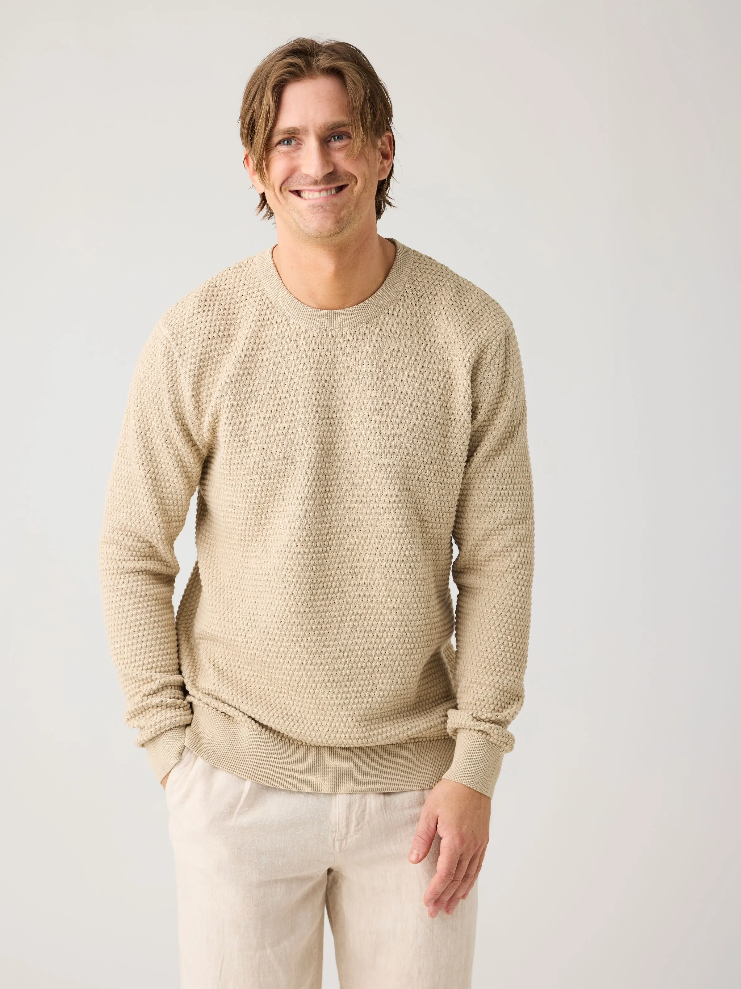 VAGN regular bubble knit crew neck - Regenerative Organic Certified - GOTS/Vegan - Light feather gray Knowledge Cotton