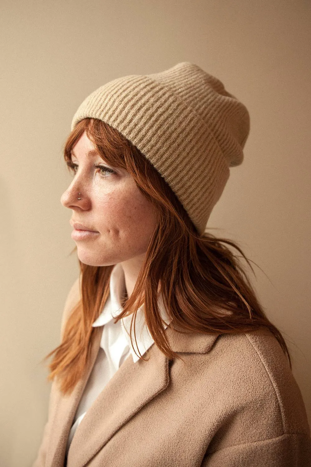 Vinnie | Beige Rib Knit Beanie