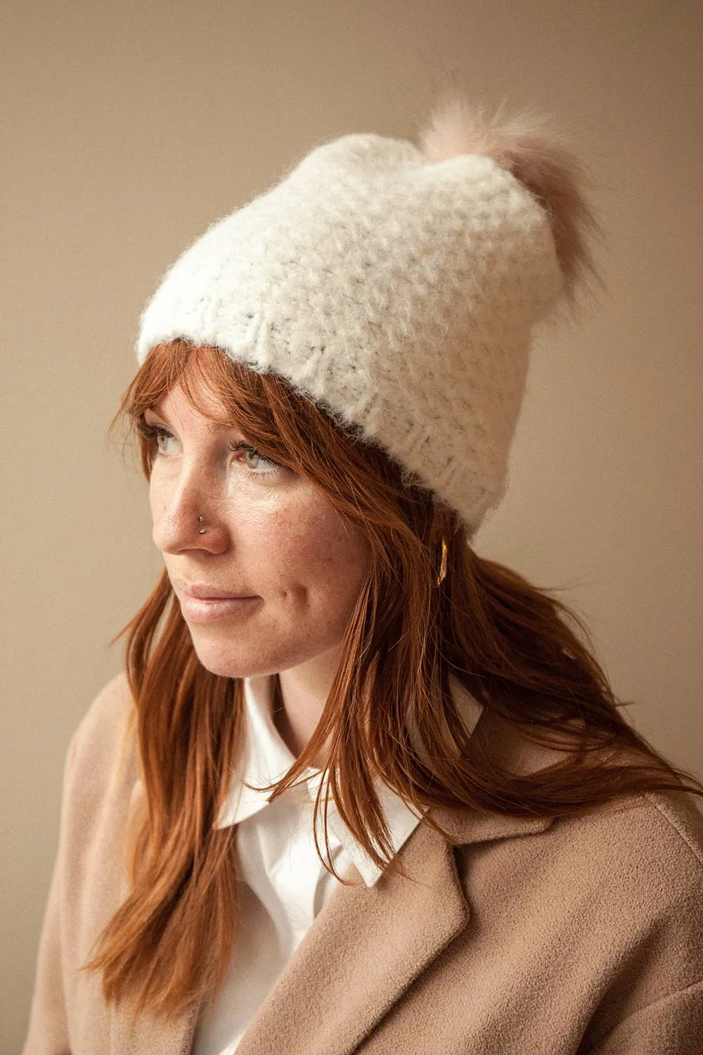 Whitby White | Knit Tuque w/ Pompom