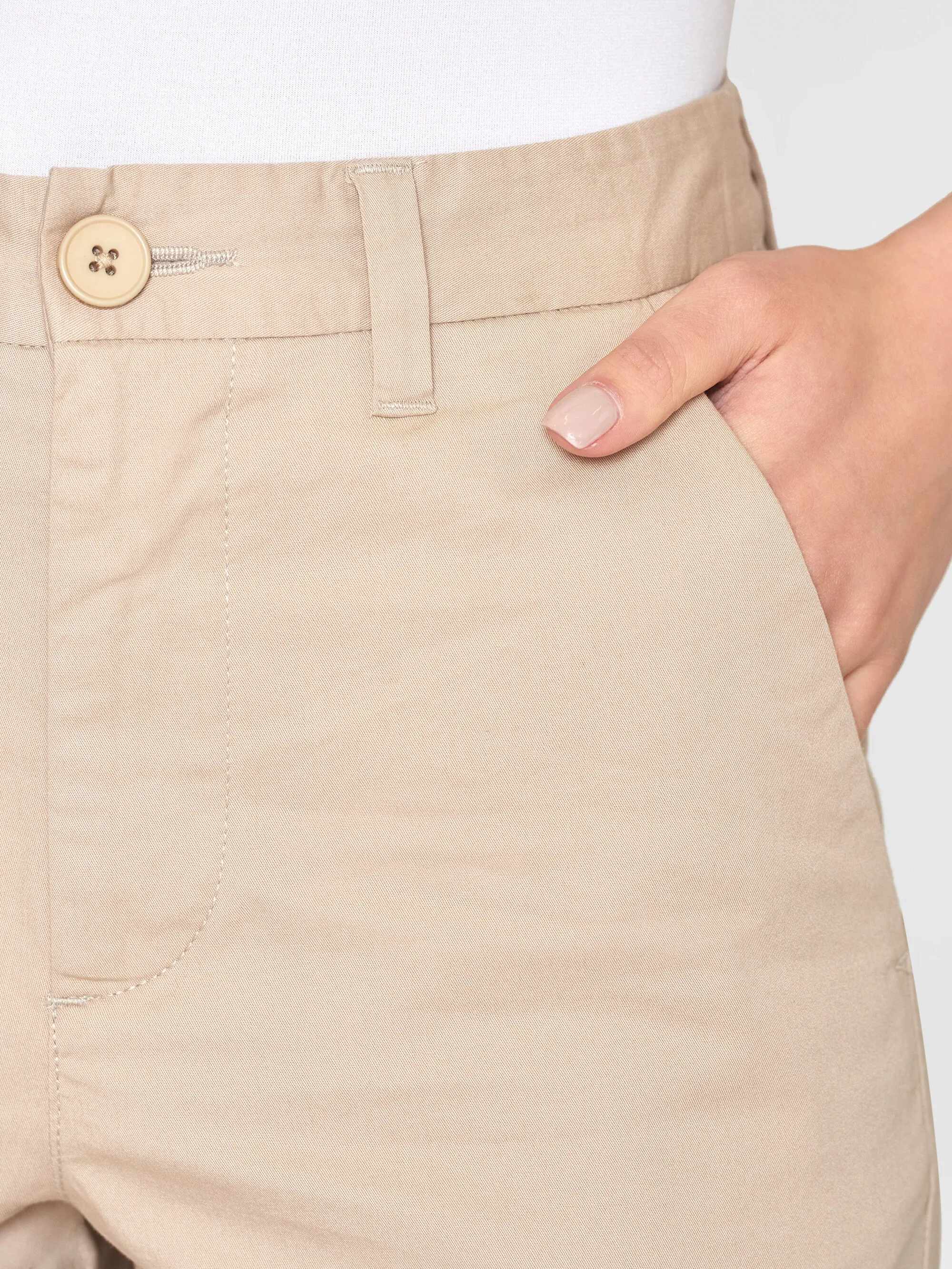 WILLOW regular cropped poplin chino - Light feather gray Knowledge Cotton