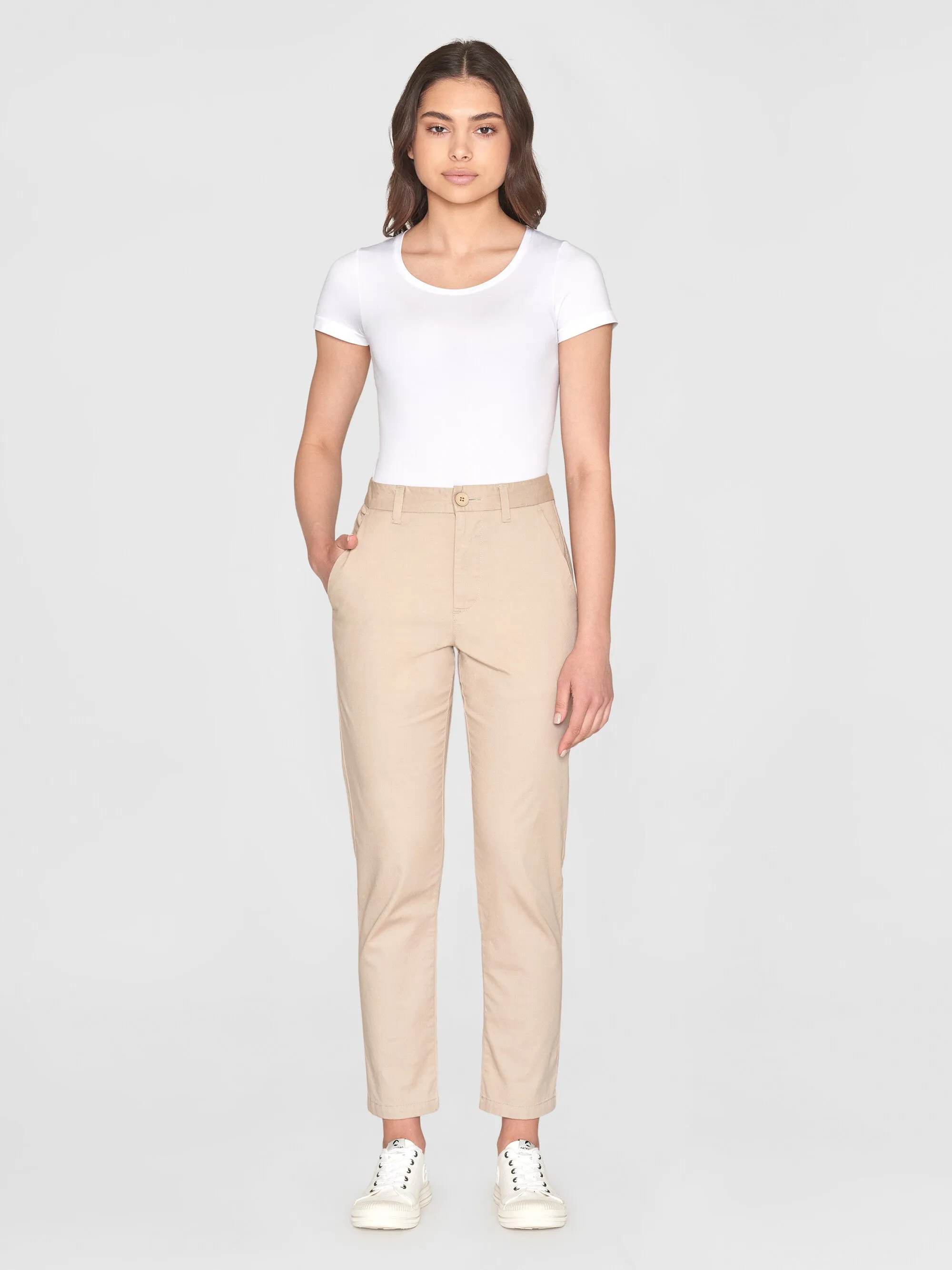 WILLOW regular cropped poplin chino - Light feather gray Knowledge Cotton