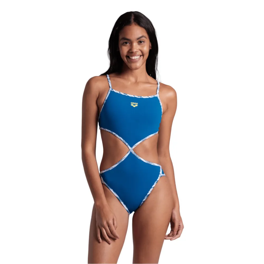 WOMEN'S RULE BREAKER SWIMSUIT TWIST'N'MIX - WHITE MULTI/BLUE COSMO