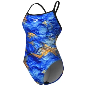 WOMEN'S SWIMSUIT ARENA GOLD LEAVES CHALLENGE BACK - BLUE RIVER MULTI/BLACK