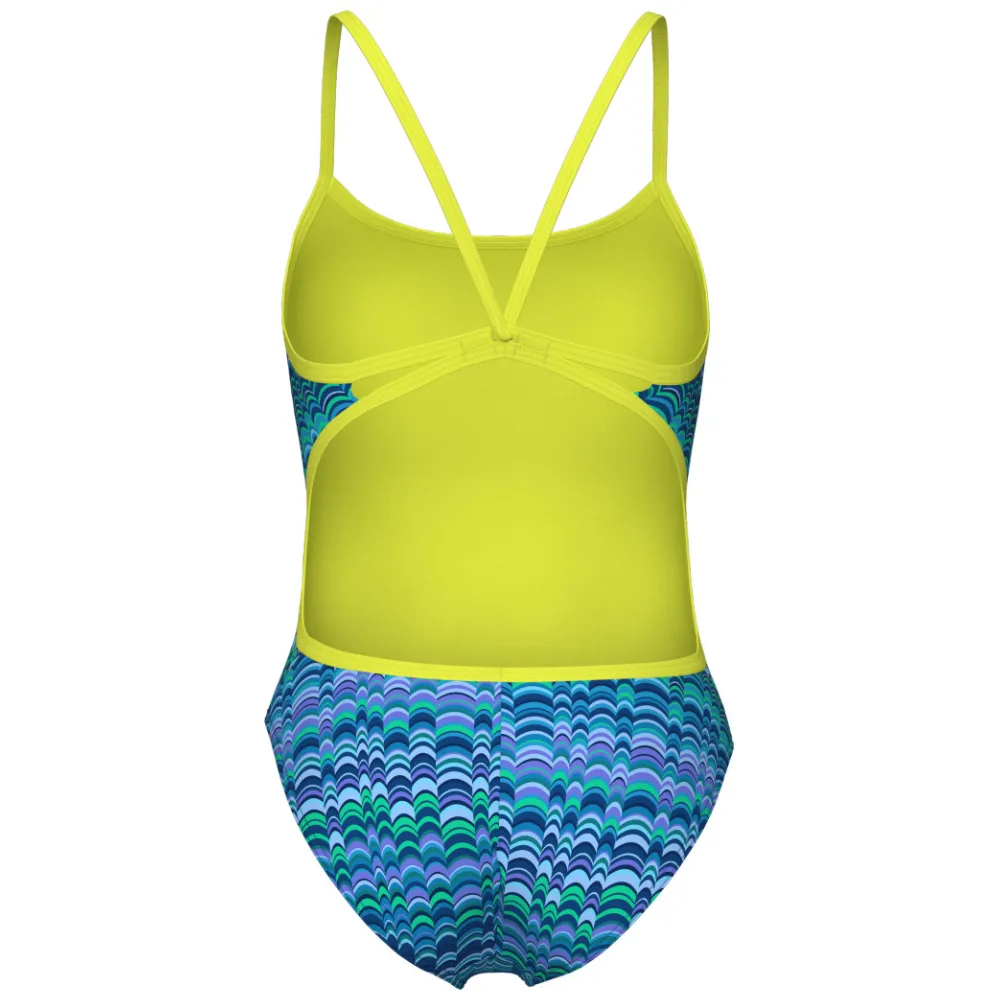 WOMEN'S SWIMSUIT ONDULATION LACE BACK - MULTI NAVY/SOFT GREEN